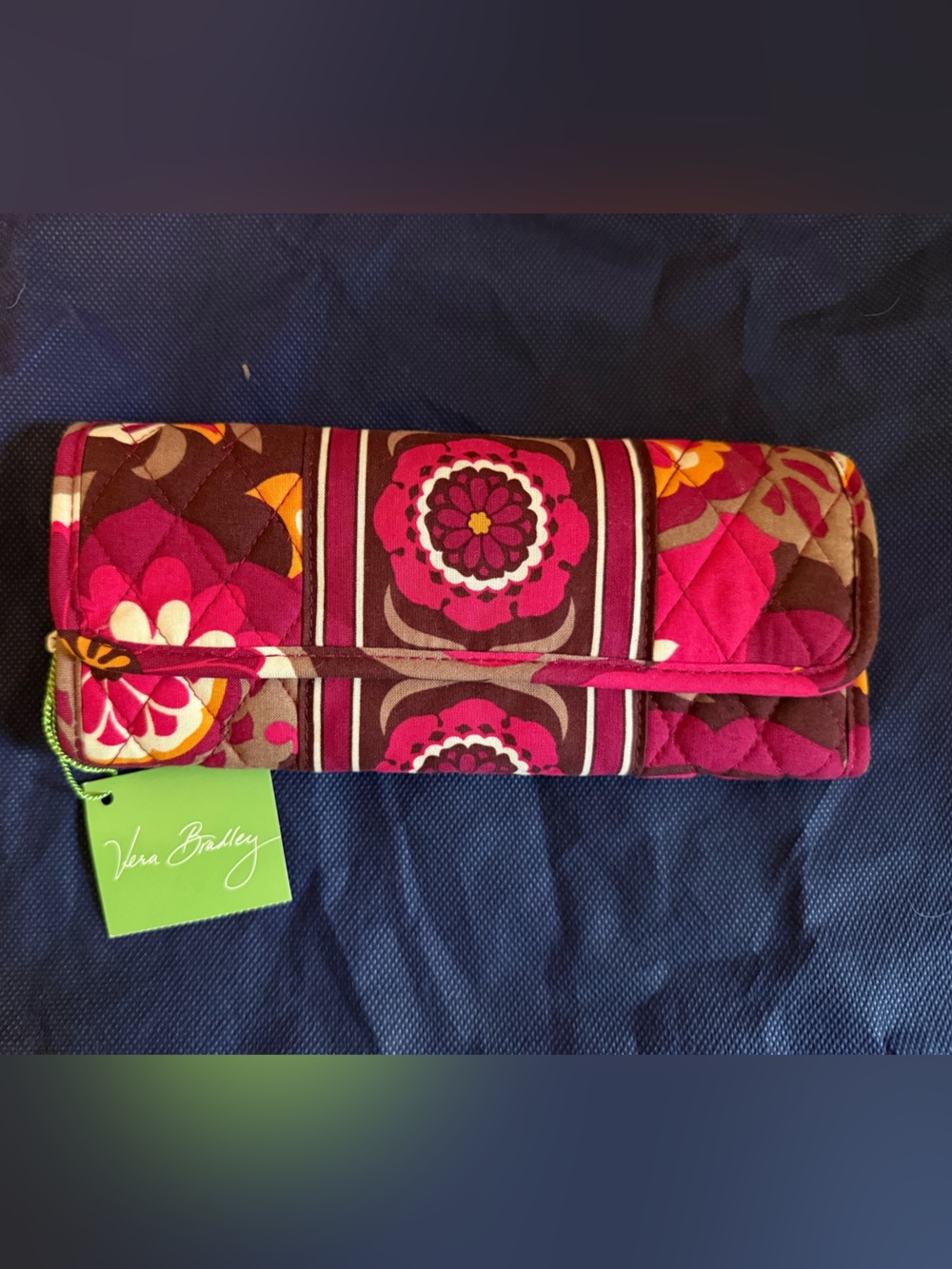 Vera Bradley Pink and Brown Quilted Floral Foldover Wallet